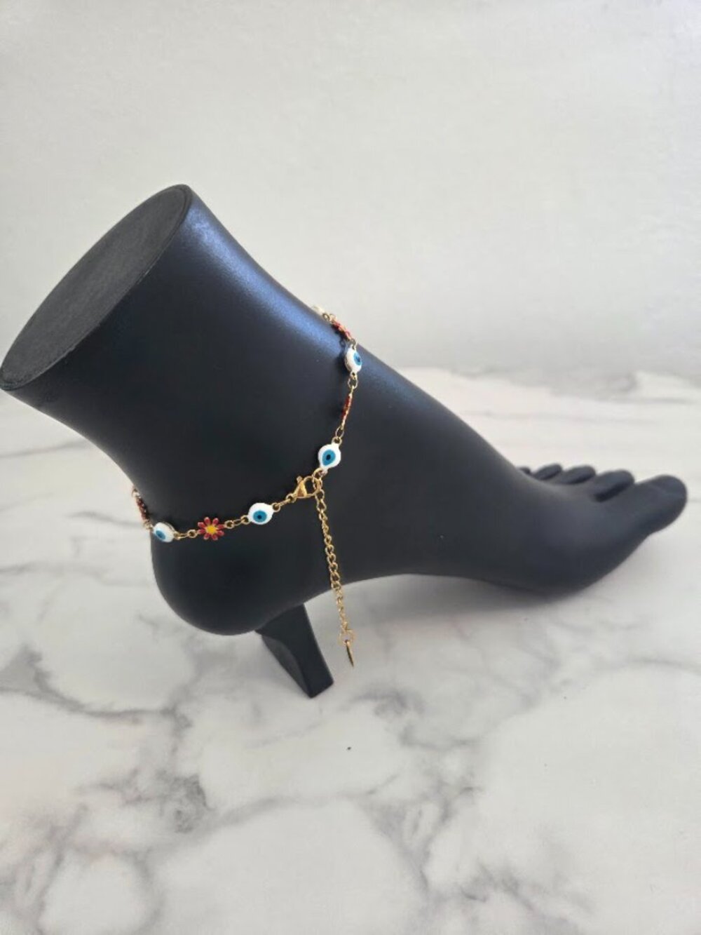 Evil Eye Daisy Flower Anklet Gold Plated Chain Anklet Bracelet - Picture 8 of 13